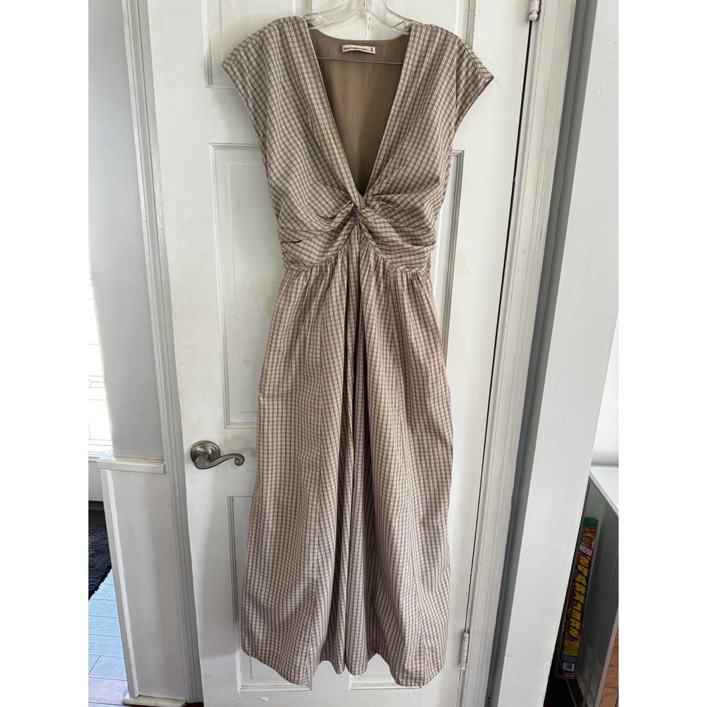 Abercrombie & Fitch Beige Plaid Midi Dress - Picture 2 of 10